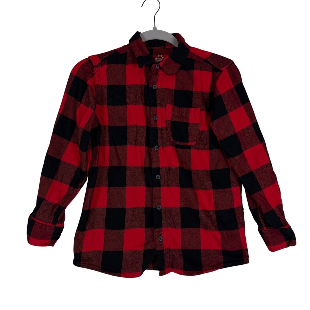 Wonder Nation Shirt Boys 10-12 Red Plaid Button Up Long Sleeve Flannel Tagless